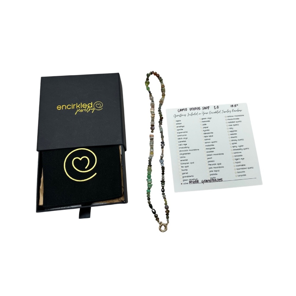 Encirkled Jewelry Camo Gemstone Soup Necklace 14k gold hardware 18”